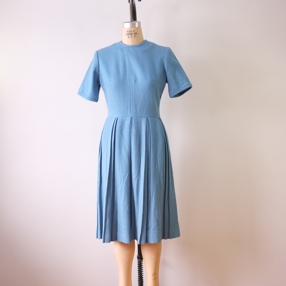 vintage blue wool knit dress | 1950s blue dress - Picture 2 of 15